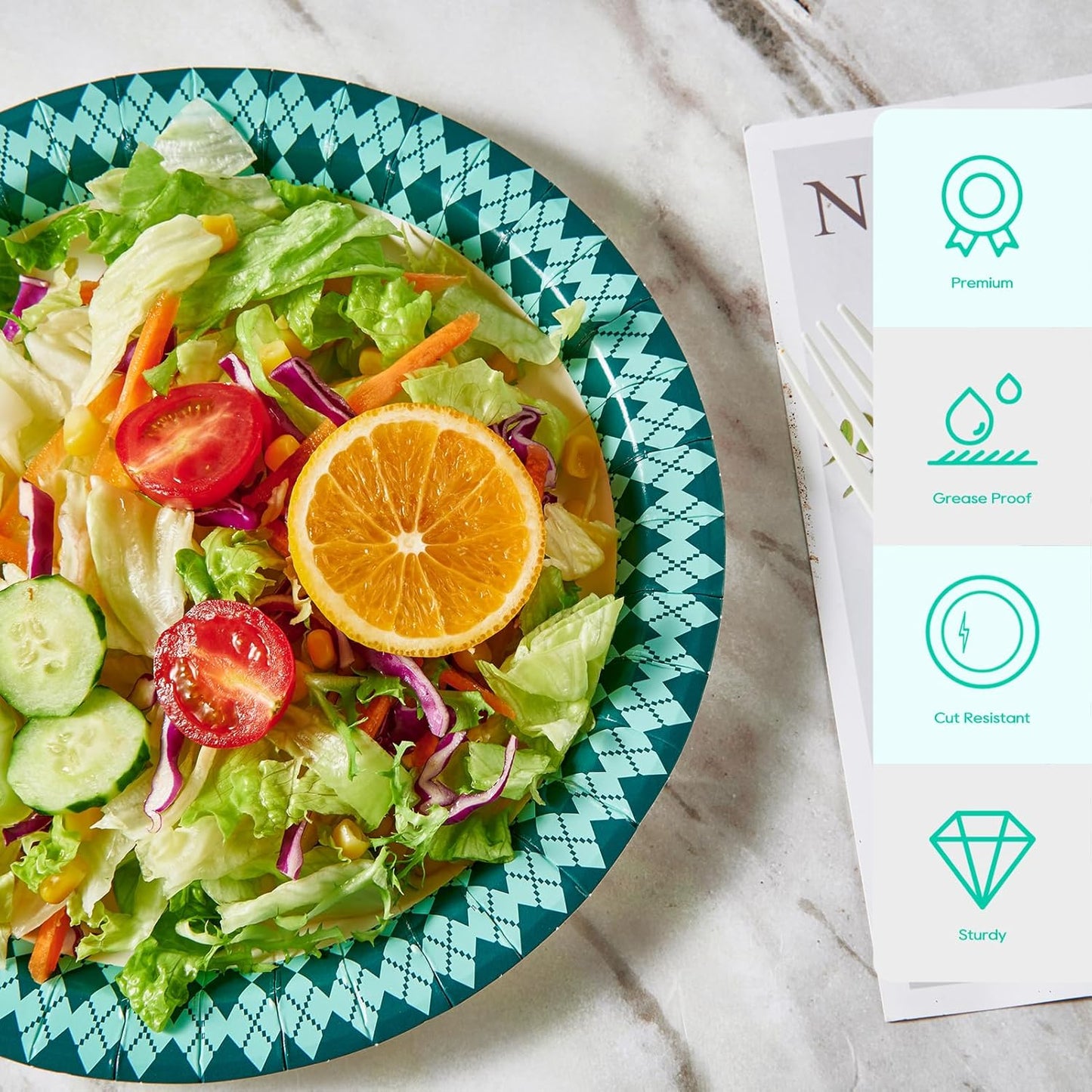 JOLLY PARTY Paper Plates Disposable, 360 Count 8.37 inch Dinner Plates, Soak Proof, Cut Proof for Everyday Use, Diamond Pattern Rim Design