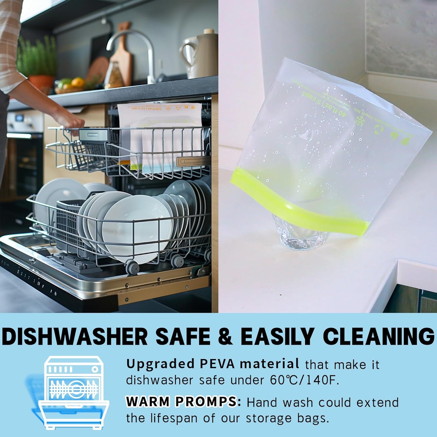 28 Pack Reusable Food Storage Bags,Leakproof Freezer Bags BPA Free Stand Up Sandwich Bags for Lunch Salad Fruit Travel,Dishwasher Safe(8 Gallon,10 Sandwich,10 Snack)