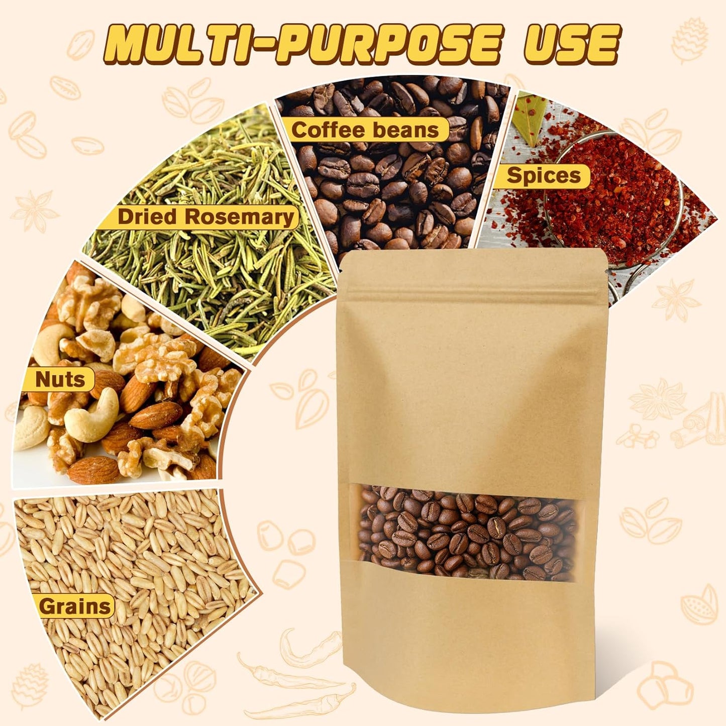 50 Pack Smell Proof Bag, Stand Up Zip Lock Bags, Cookie Bags with Seal, Resealable Pouches, Packing Bags for Cheese, Herbs, Coffee, Spice, Nuts, Soap, Bath Salts, Party Favors, Tea