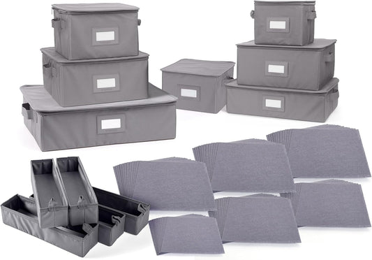 Covermates Keepsakes Dish Storage Box - Stackable, Reinforced Handles, China Storage, Graphite