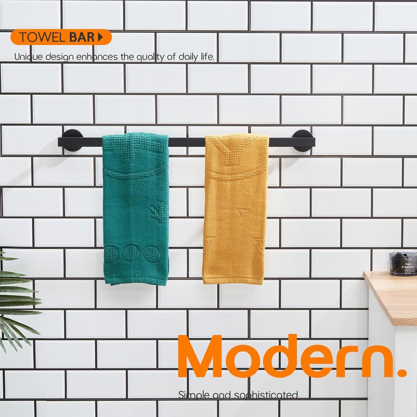 24 Inch Bathroom Towel Racks Bath Towel Bars Kitchen Towel Holder Towel Rails Wall Mounted SUS304 Stainless Steel Matte Black AN4001MB-L24