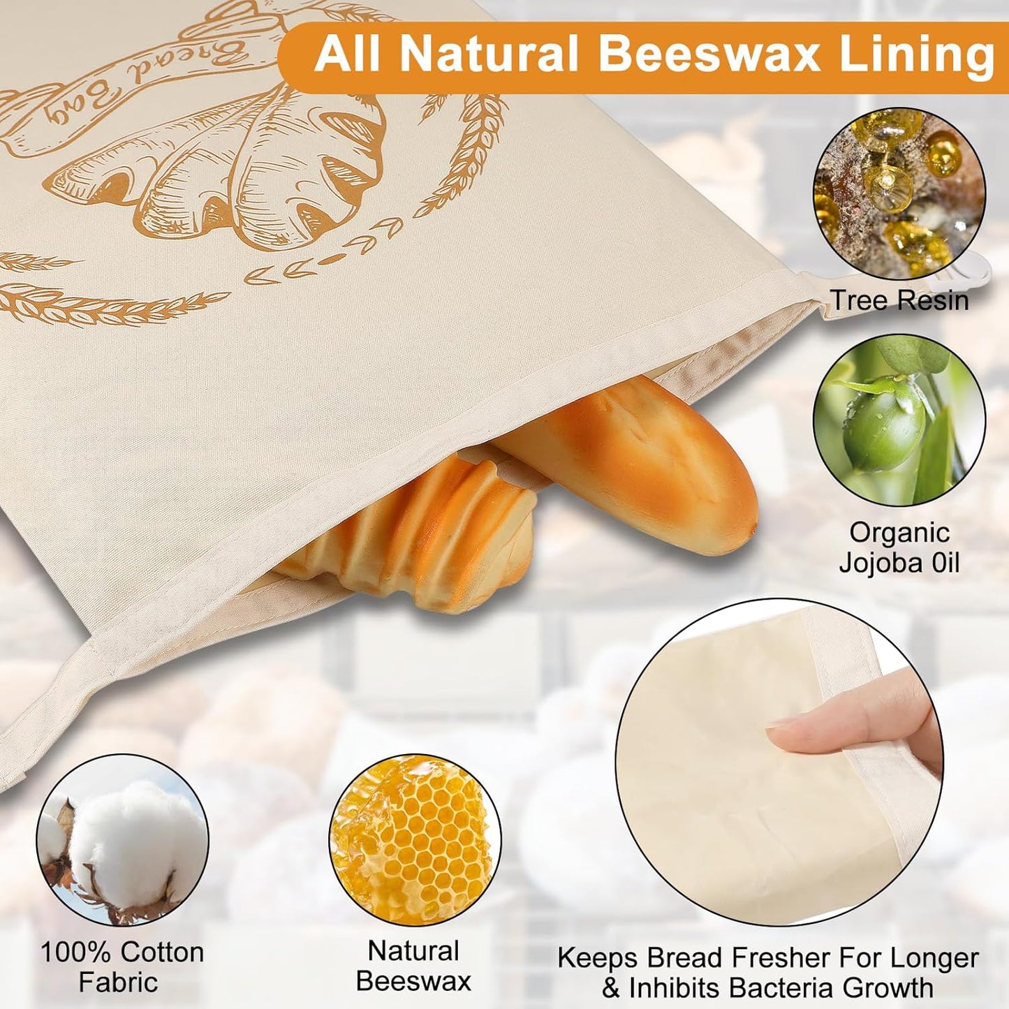 4 Pack Reusable Linen Bread Bags for Homemade,Organic Linen Bread Bag for Homemadesourdough 17 x3 inches Food Storage Cloth Bag，Keep Fresh and Upgrade Large Capacity Portable