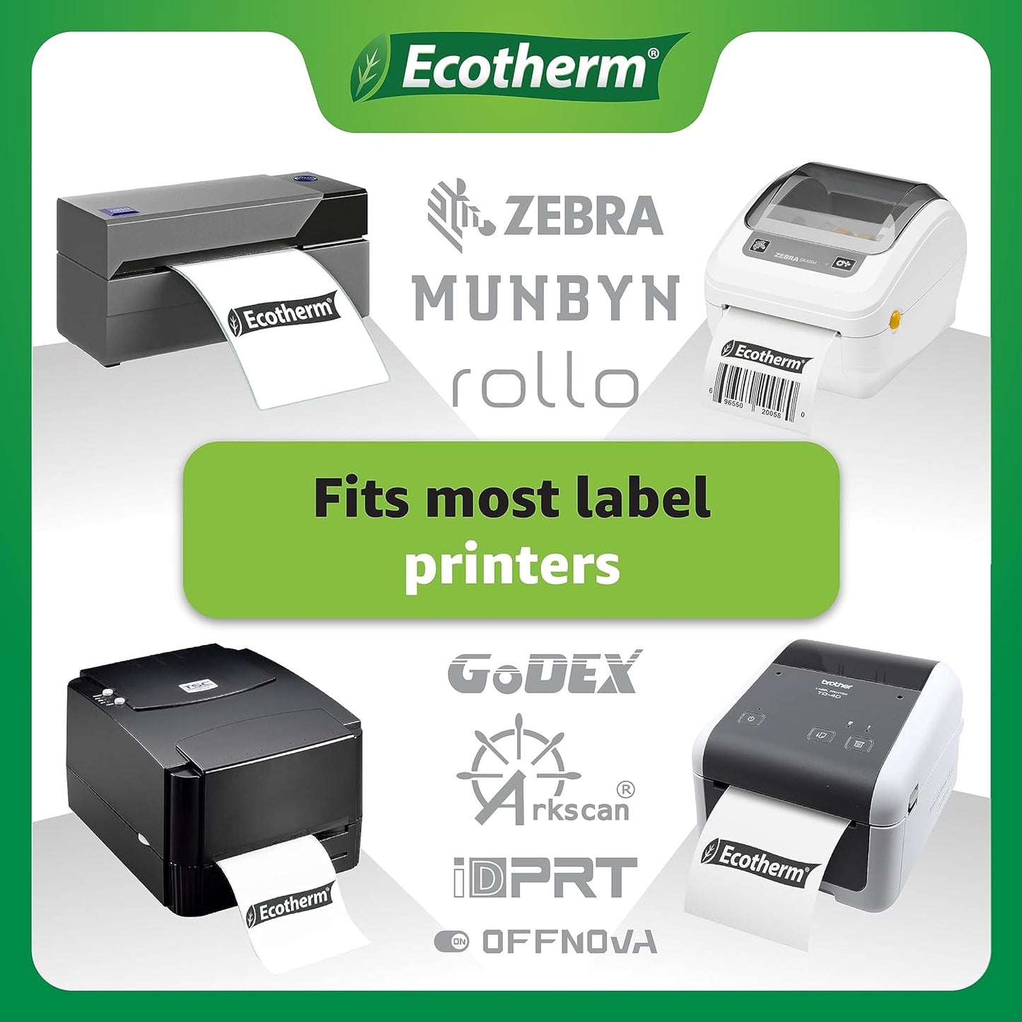3.5" x 1" Thermal Labels | 4 Rolls | 5360 Labels | fits Zebra, Munbyn, Rollo, Godex, Arkscan, iDPRT, Offnova Thermal Label Printers and More | Blank White Adhesive Stickers by Ecotherm