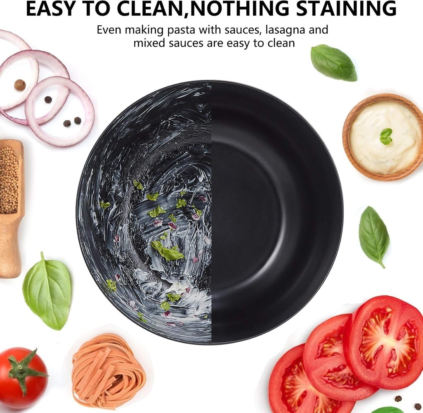 10" Large Salad Serving Bowl with Utensils in Lid, Bamboo Fiber Salad Bowl with Lid, Mixing Bowl with Servers set for Pasta,Fruit,Veggies,Popcorn to Replace Wooden Bowls - Matte Black