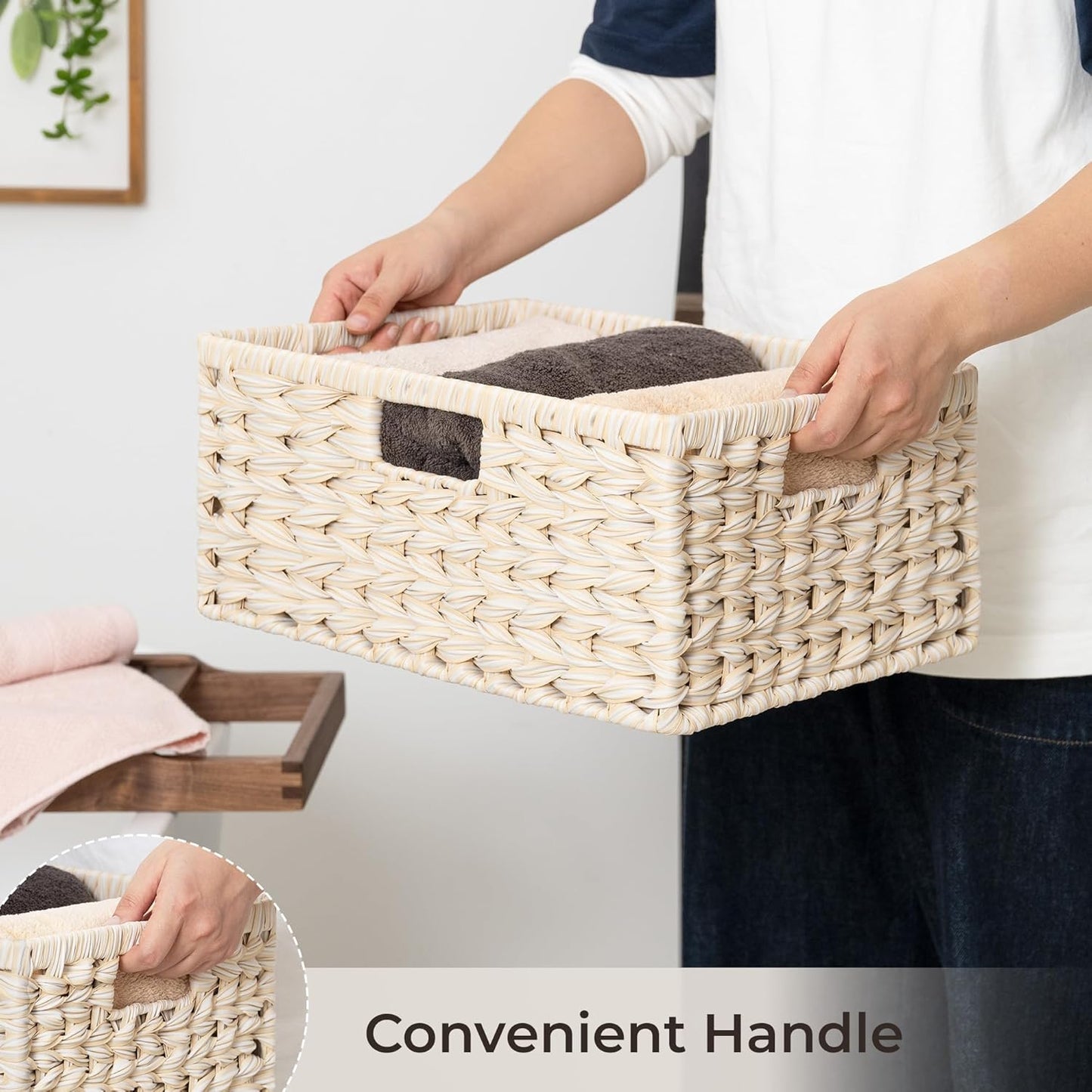 GRANNY SAYS Wicker Storage Baskets for Shelves, Waterproof Wicker Baskets for Organizing, Woven Basket for Shelves, Decorative Basket for Entryway, Butter Milk