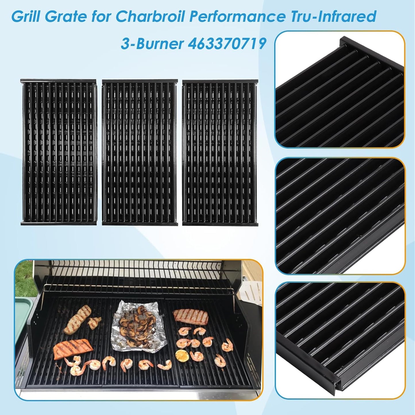 17" Grill Grate for Charbroil Performance TRU-Infrared 450 3-Burner 463370719 463371719 463371116 463371316 463371716, Porcelain Steel Emitter for Charbroil Grill Replacement Parts