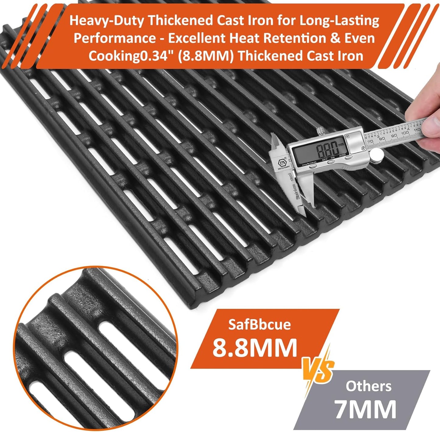 SafBbcue Upgrade 720-0830H Grill Grates for Nexgrill 720-0888N 720-0830A 720-0670C 720-0888S 720-0783EH 720-0888 720-0783W Charbroil 463449914 463446015 Grill Parts Heacy-Duty Cast Iron