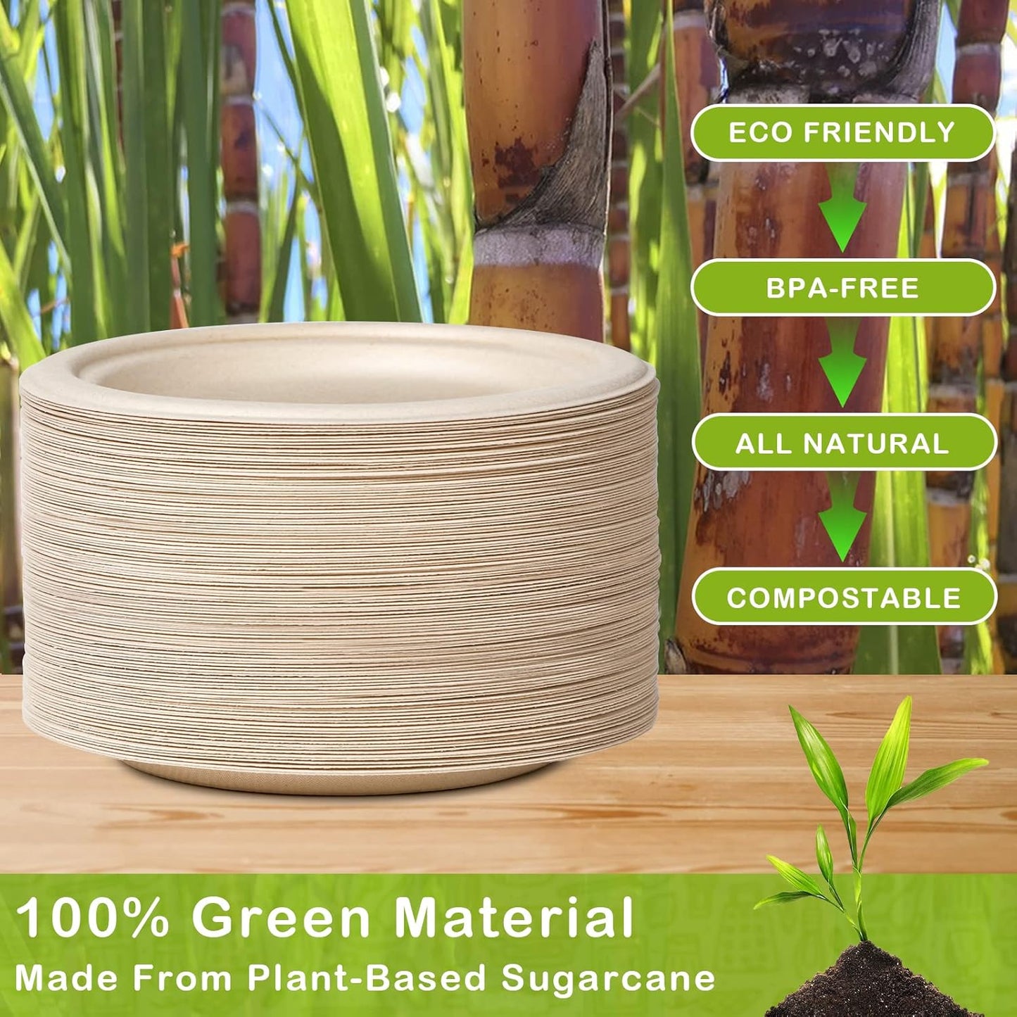 Paper Plates Bulk 500 Count, 100% Compostable Paper Plates 9 inch, Eco Friendly Recycled Paper Plates, Brown Paper Plates Heavy Duty for Party, Picnic, BBQ