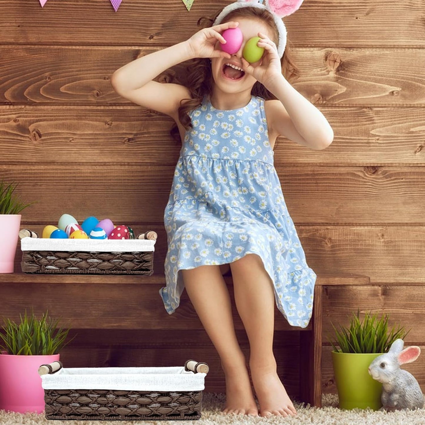 Storage Basket Wicker Baskets for Organizing with Handle Decorative Storage Bins for Countertop Toilet Paper Storage Basket for Toilet Tank Top Small Baskets Set (Set of 2)