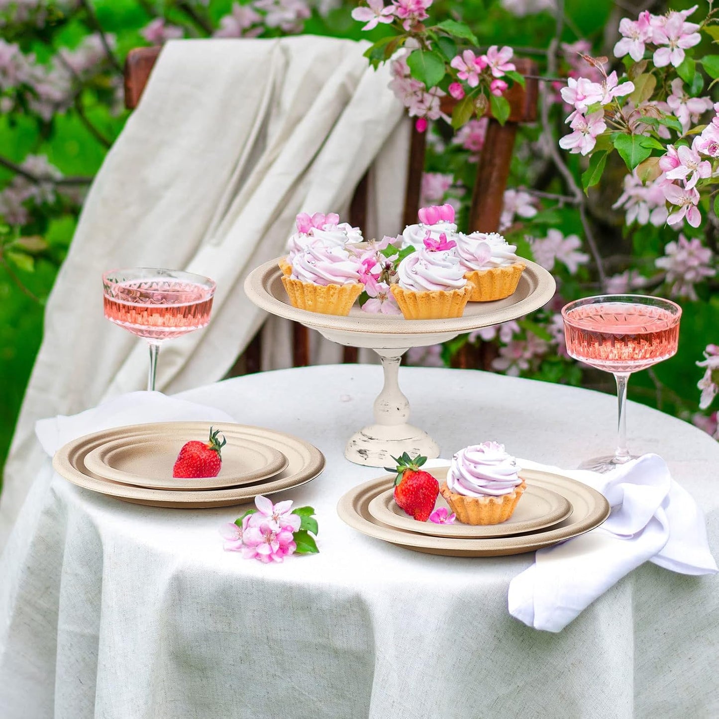 Gezond 100% Compostable Paper Plates 7 Inch, 150pcs Disposable Heavy-Duty Plates Unbleached Biodegradable Plate Made of Sugarcane Fiber