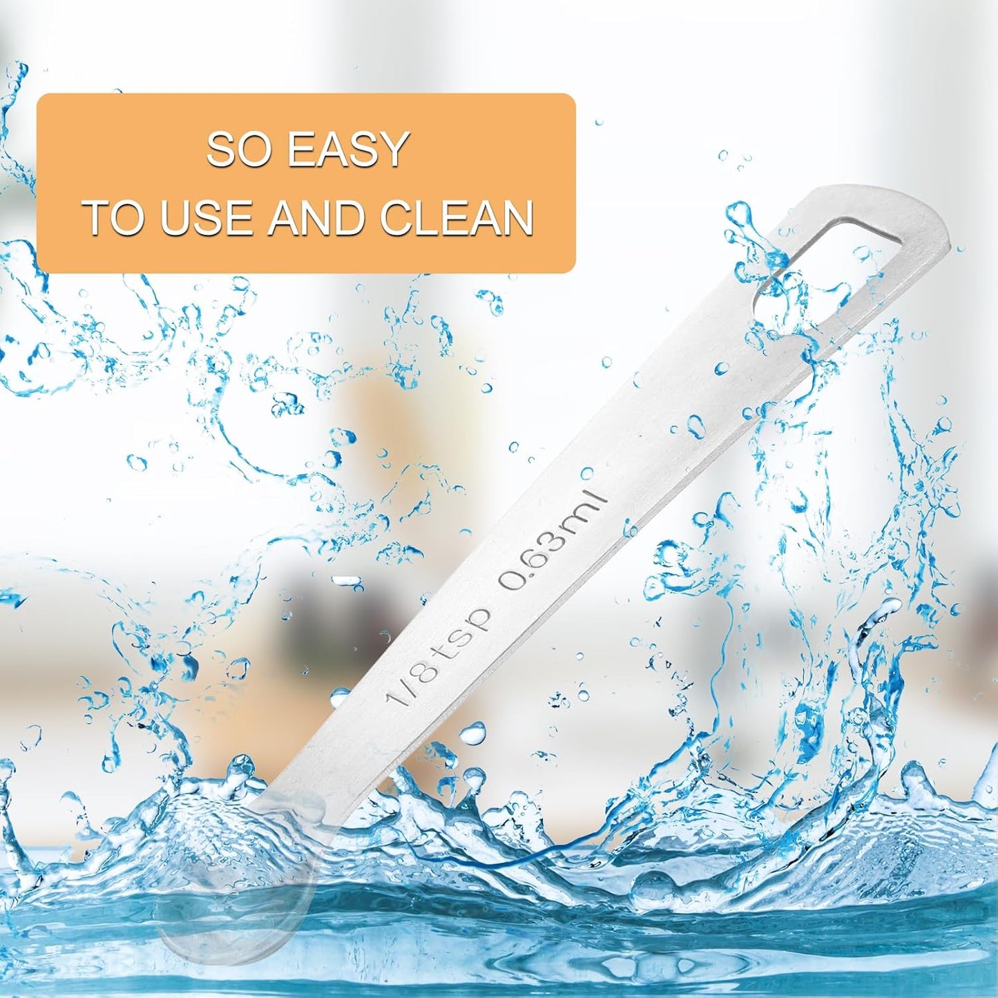 2 Pcs 1/8tsp Measuring Spoon (1/24 Tbsp | 0.63 ml | 0.63 cc) Steel Mini Spoons with Hanging Hole Individual Measure Scoop Only for Kitchen Cooking Spoon(Silver)