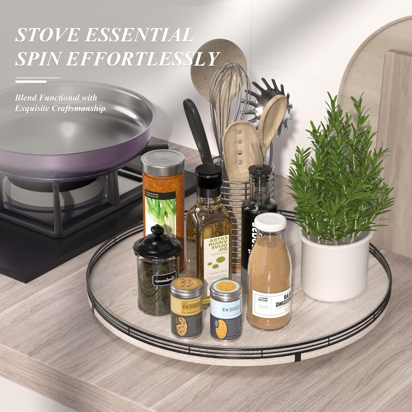 21" Lazy Susan Wood Turntable Organizer for Kitchen Decor, Farmhouse Round Wooden Lazy Susan Organization and Storage for Cabinet, Dining Table, Pantry, Bathroom, Countertop, Centerpiece, Home Decor