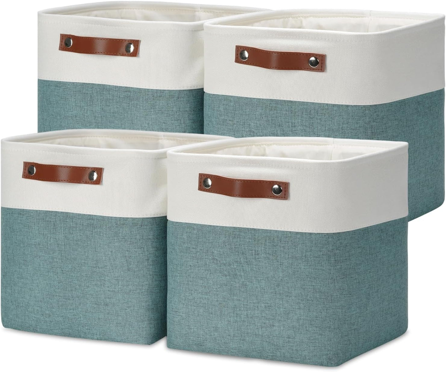 DULLEMELO 11x11 Cube Storage Bins for Organizer, Foldable Cube Storage Bins for Organizing Home Office Closet Shelves, Fabric Cube Baskets for Home Organization(4 Pack - White&Deep Green)