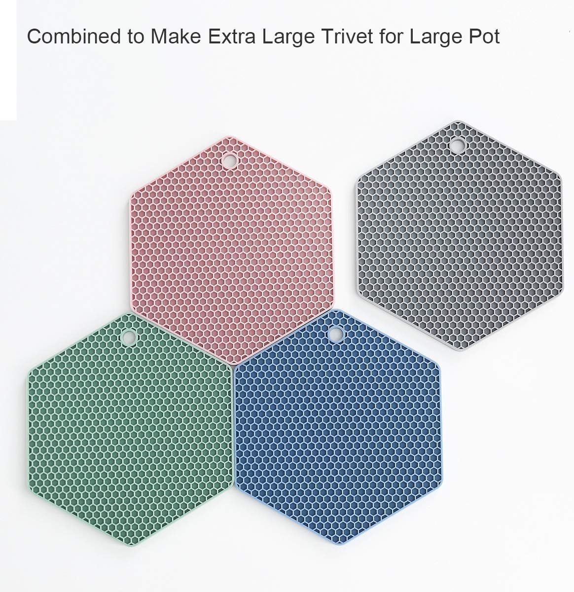 4 Packed Silicone Trivet Mats - DIY Different Size Dish Drying Mat, Hot Pot Holder for Pots & Pans, Non-Slip & Heat Resistant Kitchen Hot Pads for Countertops & Table, Beige