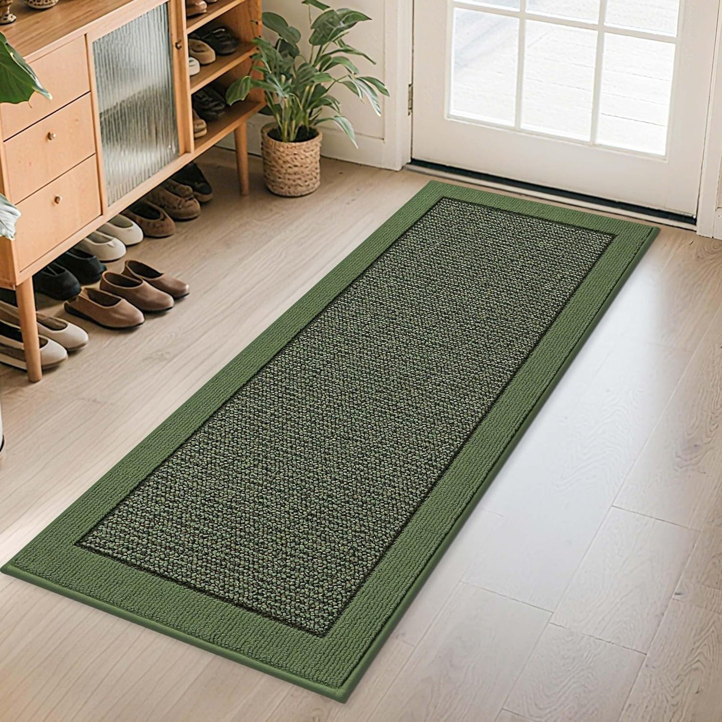 BEQHAUSE Indoor Door Mat 24" x 60", Dirt Trapper Door Mats Non-Slip Entryway Rugs Washable, Resist Dirt Absorbent Welcome Mat, Low Profile Floor Mats for Front Back Door and Entryway, Green
