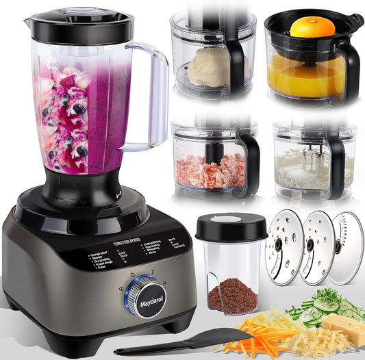 14 Cup Food Processor, French-Fry-Cutter, Blending, Mixing, Shredding, and Slicing, Meat and Vegetable Chopping, Doughing for Home Use, Mincing, and Pureeing,4 Speeds,600W