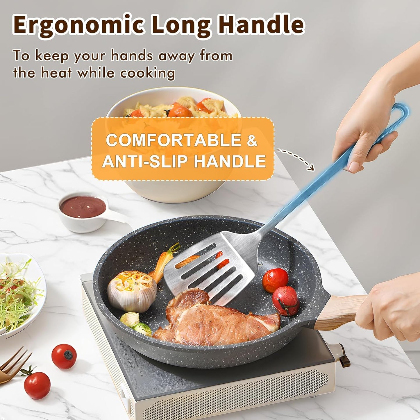 2 Pcs Stainless Steel Spatulas Set, Metal Spatula Solid & Slotted Turner, Heavy Duty Sturdy Spatula for Kitchen Use, High Heat Resistant Cooking Utensils for Fish Eggs Pancakes, Easy to Clean, Silver