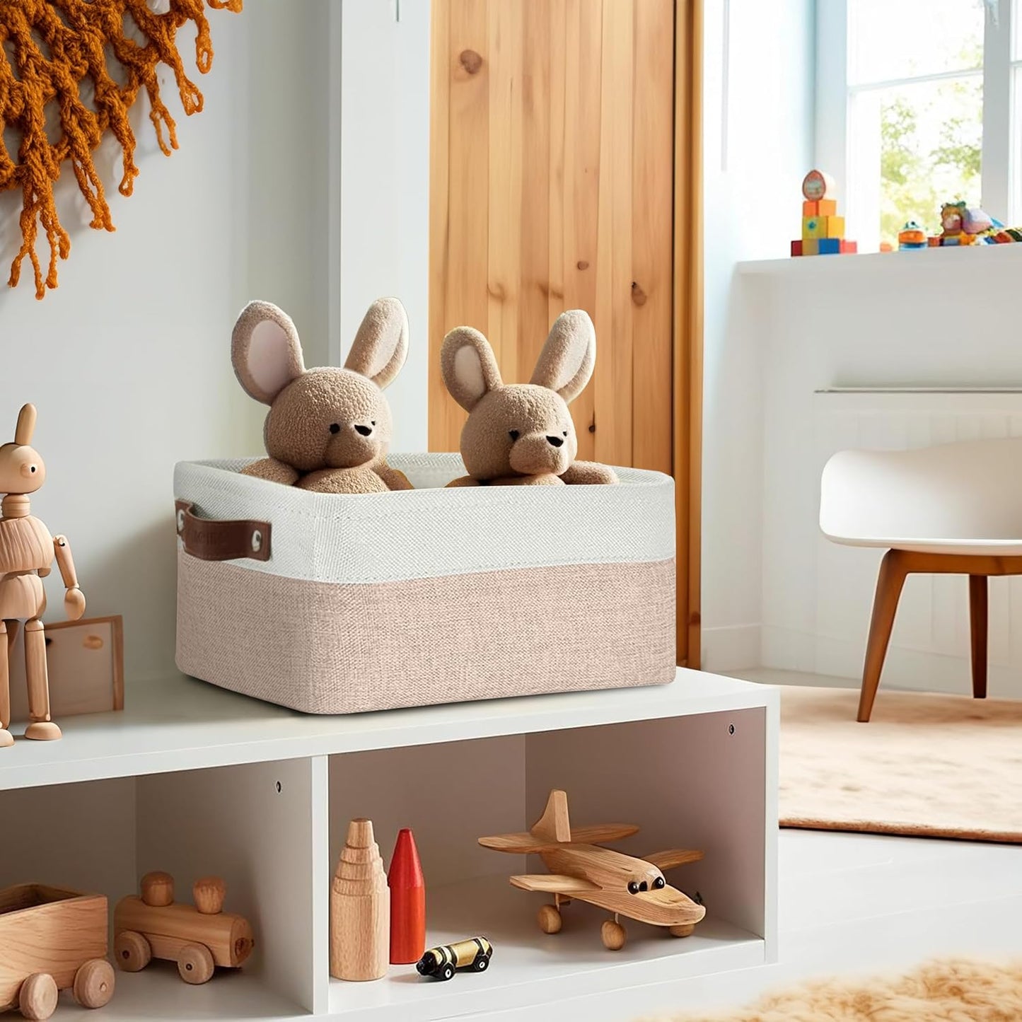 DECOMOMO Small Storage Basket, Closet Storage Bins, Baskets for Organizing Shelves (Beige & White, Small - 6 Pack)