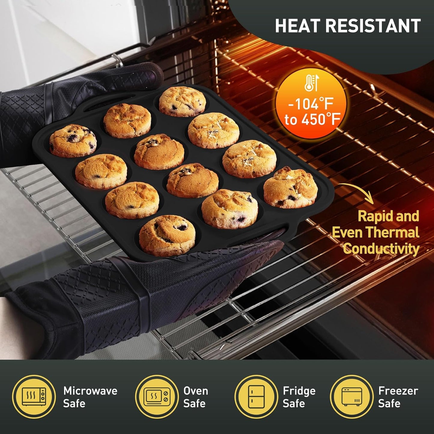 2 Packs 12 Cups Silicone Muffin Pan with Metal Reinforced Frame Regular Size Cupcake Tray Egg Mold Wedding Day Engaged Engagement Hostess Couple Newly Wed House Christmas Married Unique Gift