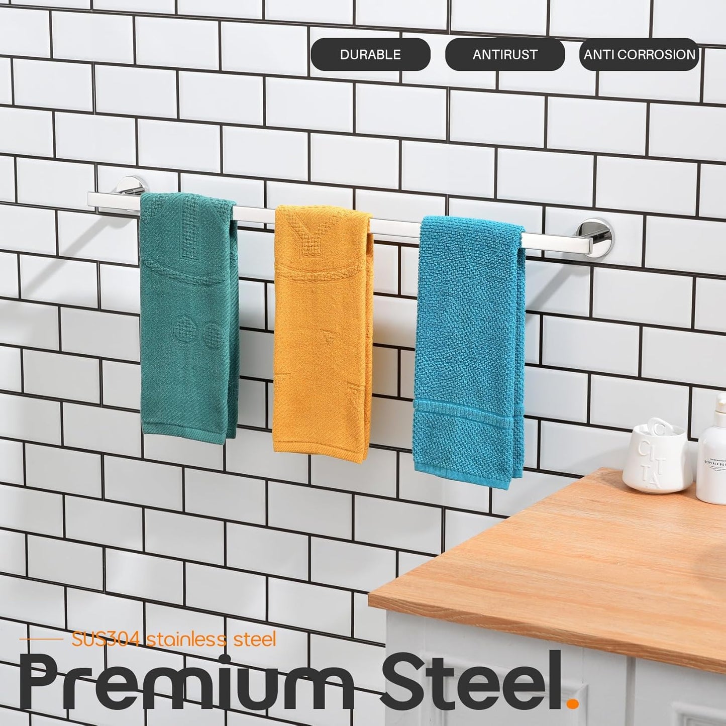 36 Inch Bathroom Towel Bar Bath Towel Rack Kitchen Towel Holder Long Towel Rails Wall Mounted SUS304 Stainless Steel Polished Chrome AN4001CH-L36