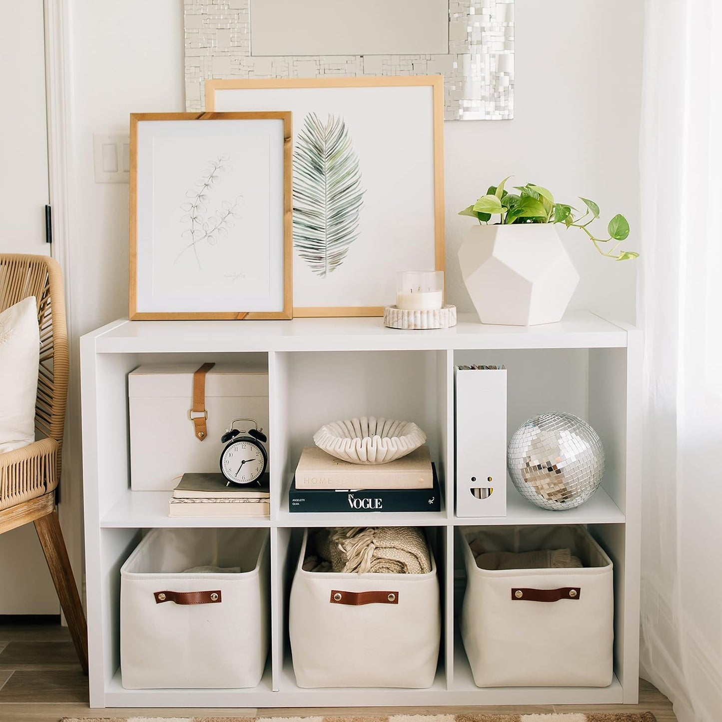 OrganiHaus Large Fabric Storage Baskets for Shelves 3 Pack, 15x11in Closet Storage Bins for Shelves, Cloth Baskets for Organizing, Linen Closet Organizers, Fabric Basket - Off-White