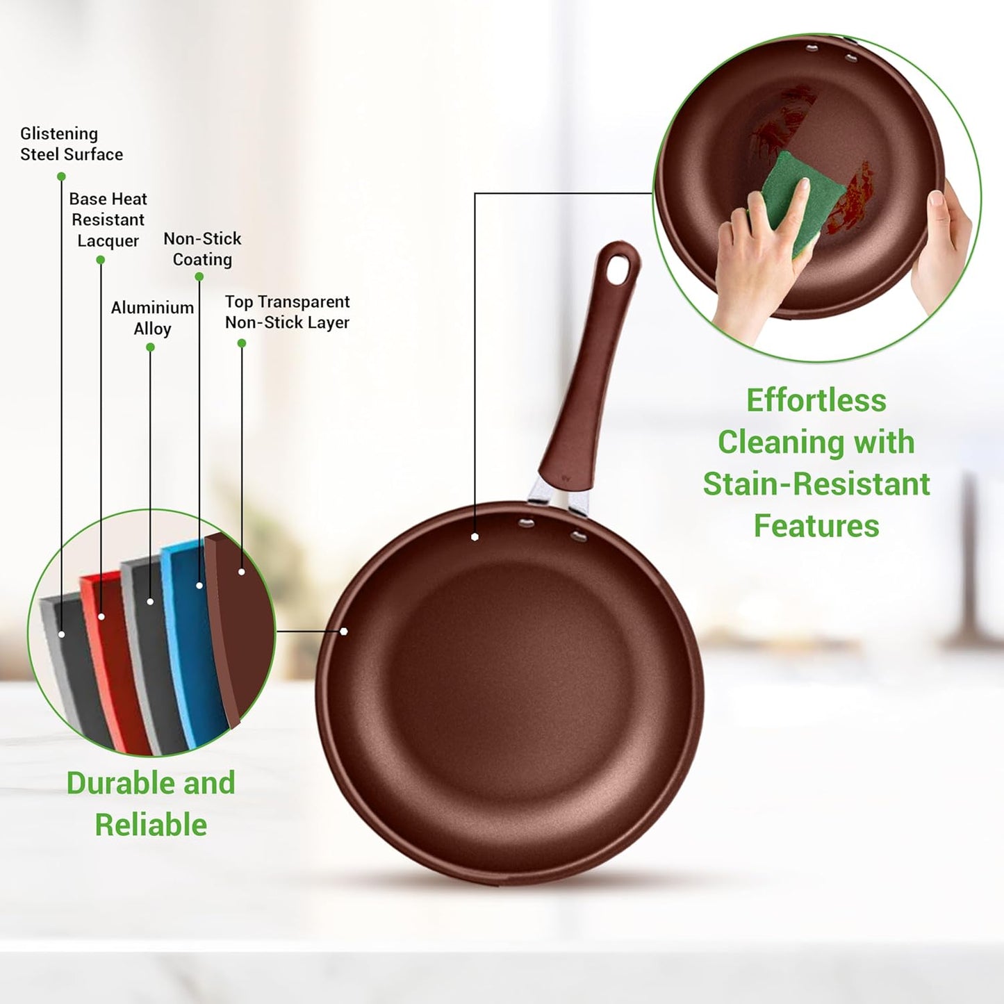 NutriChef 20 Piece Professional Home Kitchen Cookware and Bakeware, Pots and Pans Set Non Stick Kitchenware, Cool-Touch Handles, Safe for Gas, Electric, Induction Cooktops, Easy Clean, Brown