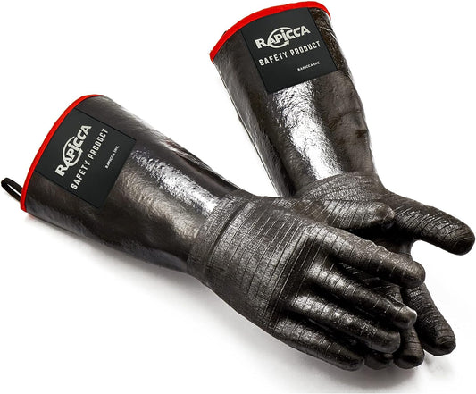 RAPICCA 932°F Heat Resistant BBQ Grill Gloves: Oil Resistant Waterproof for Smoking Grilling Cooking Barbecue Deep Frying Turkey Rotisserie Handling Hot Greasy Meat Stocking Stuffers - Long Sleeve