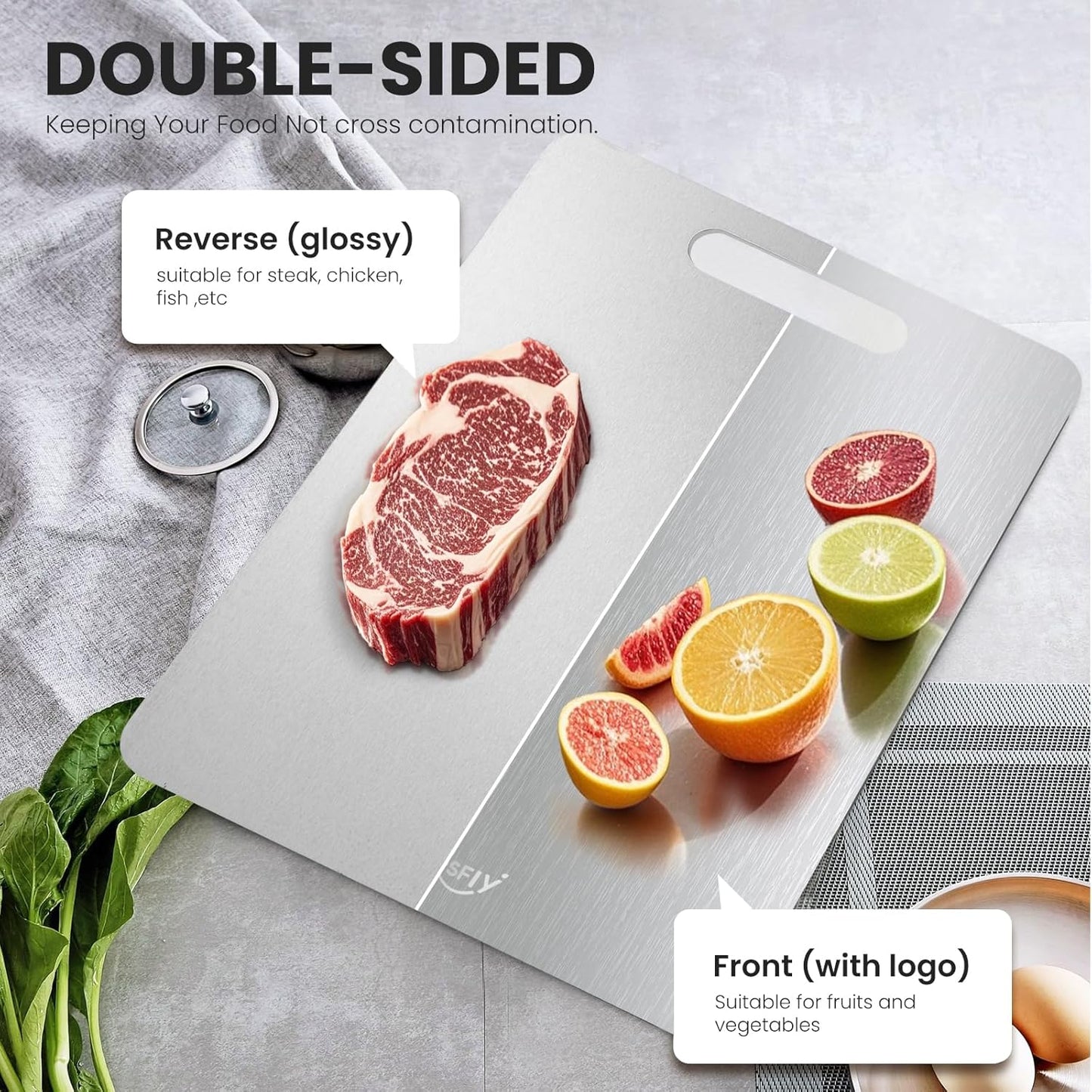 2 Pack Titanium Cutting Board - 100% Pure Titanium Cutting Boards For Kitche,Easy to clean, Double-sided food-grade Cutting Board For Meats, Fruits And Vegetables (M+L)