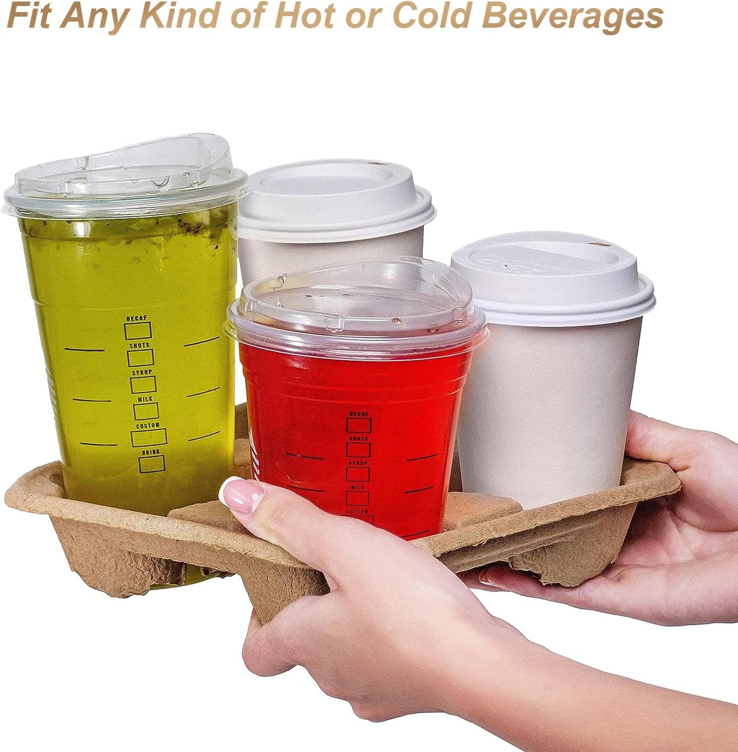 4 Cup Carrier Tray, 40Pcs Disposable Cup Carrier, Biodegradable Cup Holder, Brown Drink Carrier for Hot or Cold Drink, Coffee Shops, Restaurants, Juice Bars