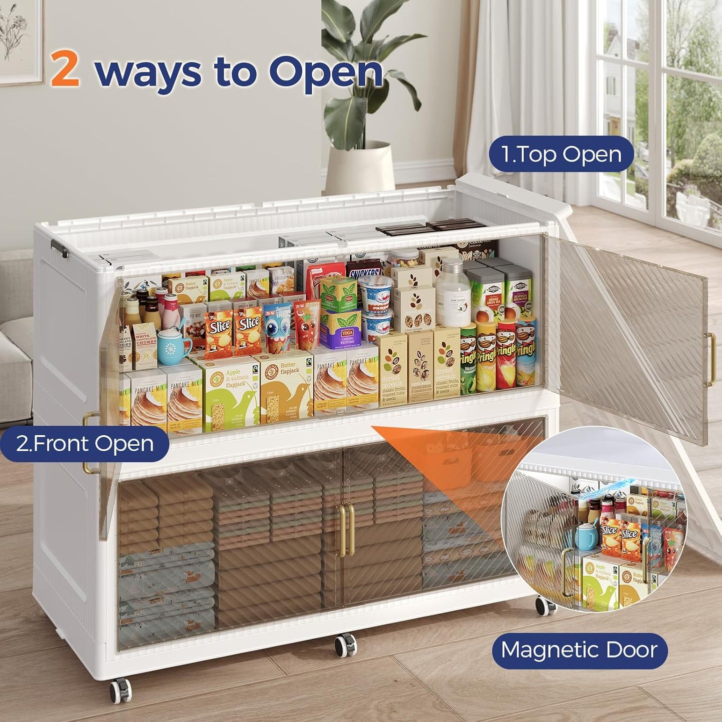 320GAL Extra Large Storage Bins with Lid, 1280QT Plastic Stackable Storage Bins with 6x Wheels, Collapsible Closet Organizer and Storage Drawer Cabinet for Living Room Office Dorm, 4Pack White