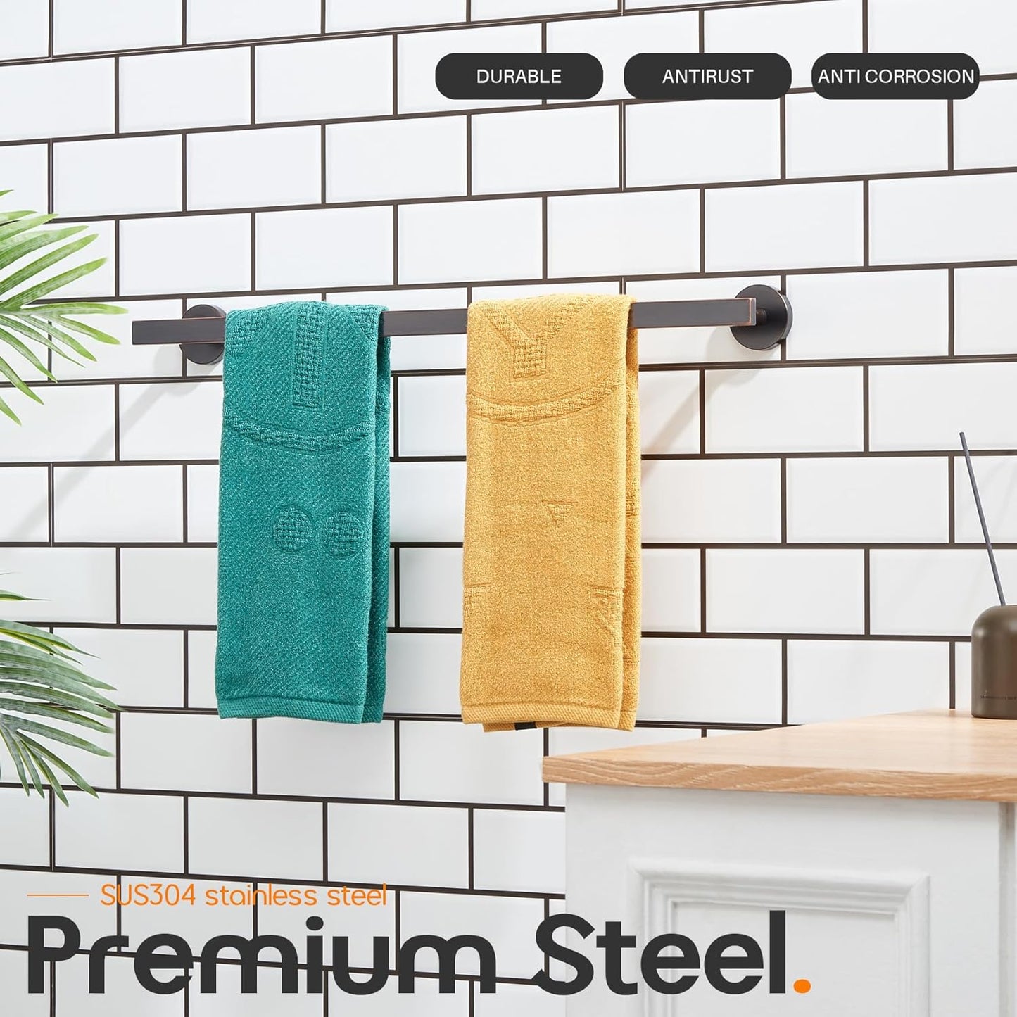 24 Inch Bathroom Towel Racks Bath Towel Bars Kitchen Towel Holder Towel Rails Wall Mounted SUS304 Stainless Steel Oil Rubbed Bronze AN4001ORB-L24