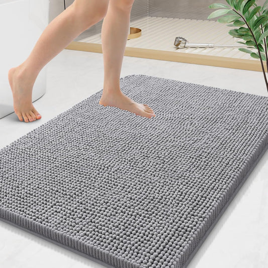 Arotive Bathroom Rugs 36x24, Extra Soft Absorbent Shaggy Chenille Bath Rugs, Machine Washable Rubber Backing Non-Slip Bath Mats for Bathroom Floor Tub and Shower, Home Decor Accessories, Grey