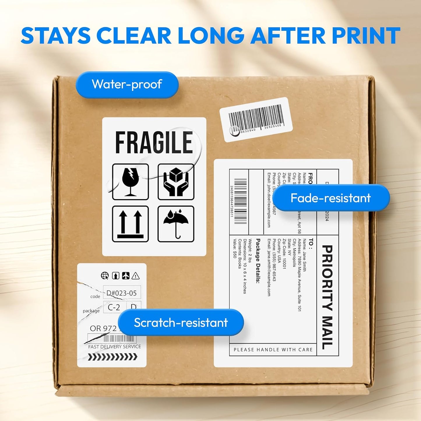 3x2 Direct Thermal Label, Barcode Address Mailing Name Shipping Labels, Perforated Thermal Stickers, Multipurpose, Commercial Grade for Thermal Printer, Strong Adhesive, 735/Roll, 4 Rolls