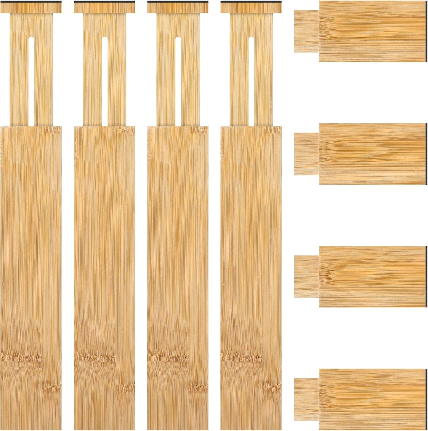 FJO 4 Pack Adjustable Bamboo Drawer Dividers - 12.5" - 21.7" Expandable Drawer Separators for Kitchen, Utensils, Clothes, Bedroom, Dresser, Bathroom (Beige)