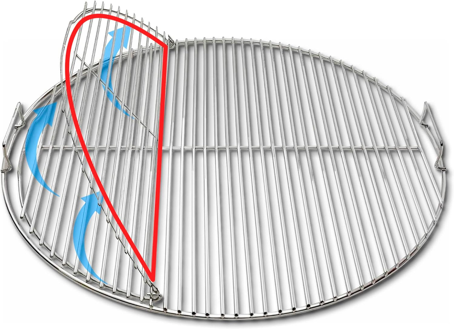 SnS Grills EasySpin Charcoal Grill Cooking Grate, 304 Stainless Steel, Large Hinged Opening, Perfect for 2-Zone Cooking, Replacement Grate Compatible with Weber & Other Grills - Fits 22” Kettles