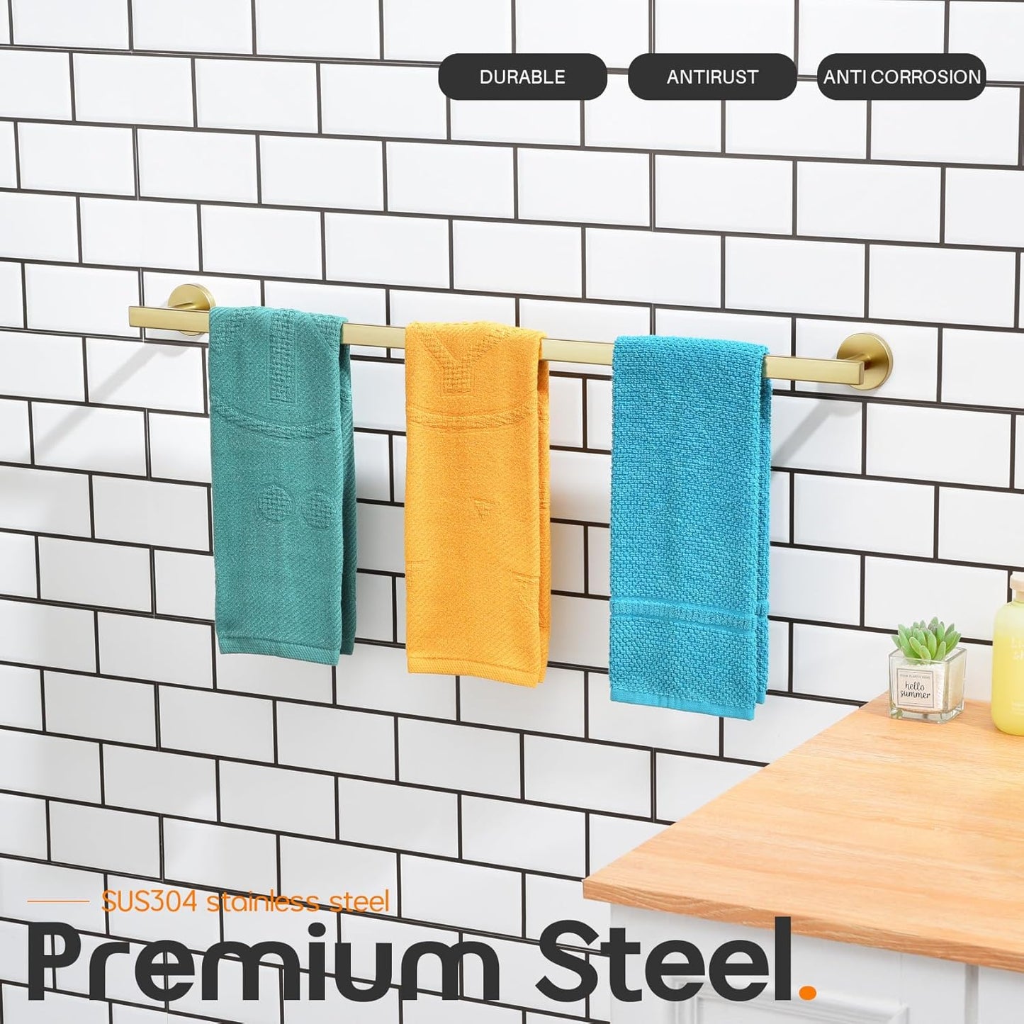36 Inch Bathroom Towel Bar Bath Towel Rack Kitchen Towel Holder Long Towel Rails Wall Mounted SUS304 Stainless Steel Brushed Gold AN4001GD-L36