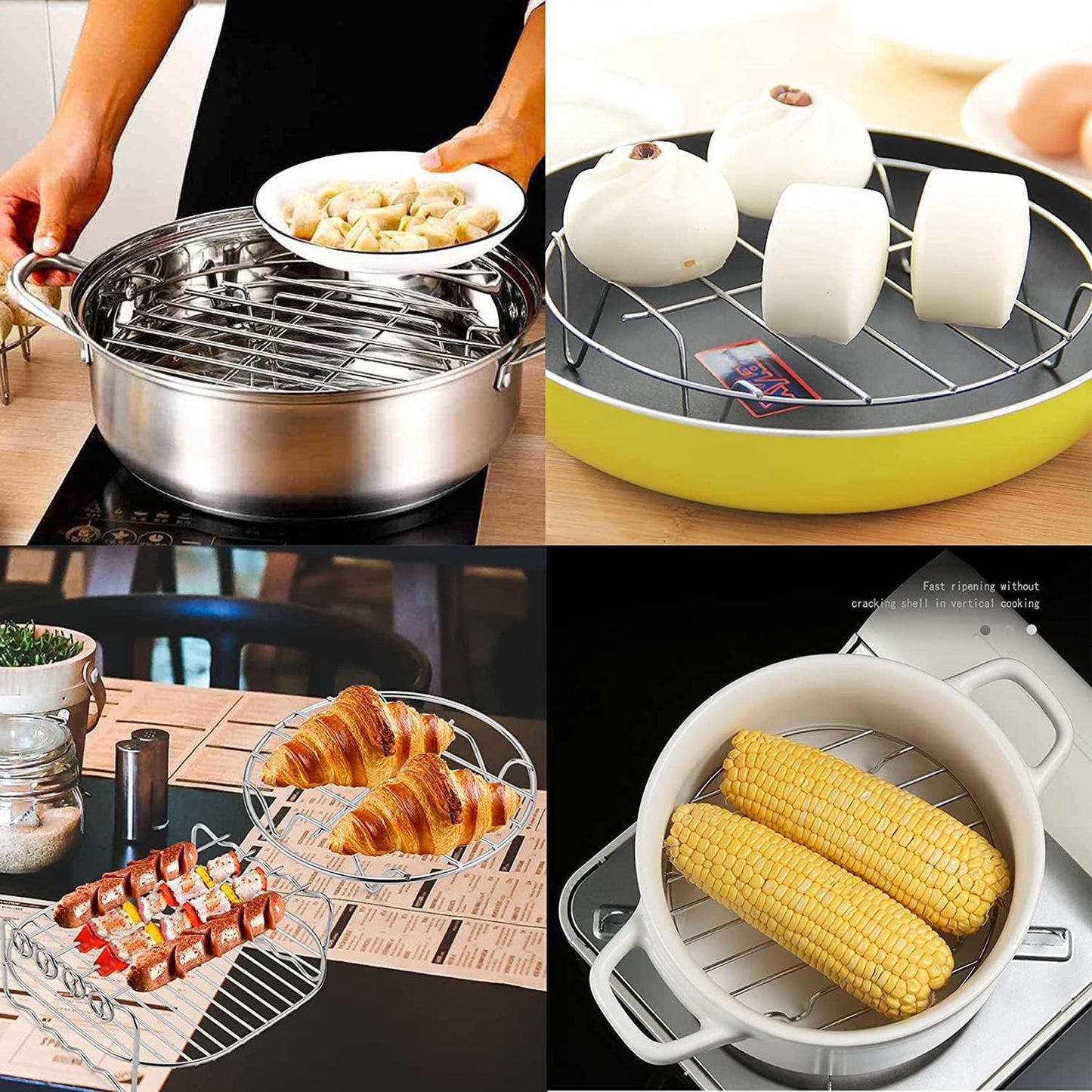 13.8" Round Cooking Rack Versatile Stainless Steel Grid Grill Steamer Rack, Fits Air Fryer Pot Pressure Cooker Canning