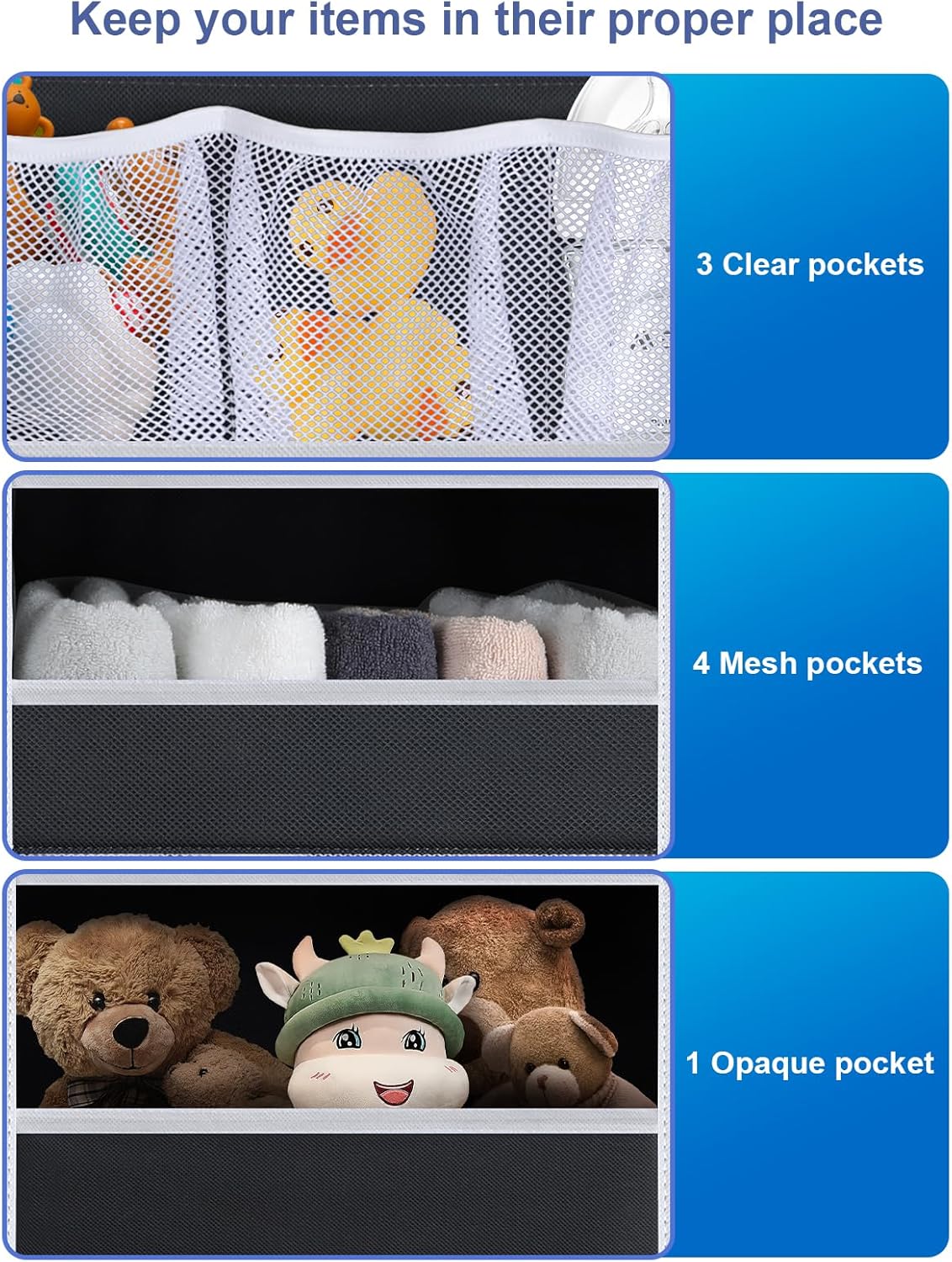 Over the Door Organizer Storage - 6 Tier Hanging Storage shelves Door Organizer with Pockets, Anti Tilt 44 lb Load Behind Door Organizer for Bedroom,Nursery,Bathroom,Kitchen,Dorm,Shoe - 1 Pack, Black