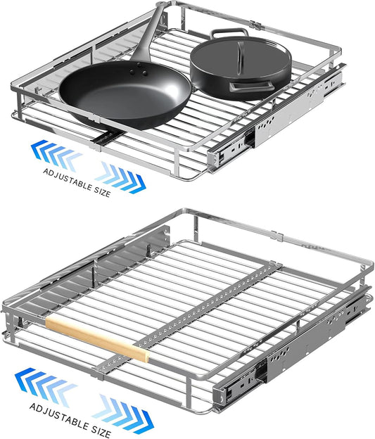 2Pack Expandable Pull Out Cabinet Organizer,12.2~17.9"W x 22.5"D Heavy Duty Slide Out Shelves Adjustable Height Cabinet Pull Out Shelves,Expandable Width Spice Rack Organizer for Kitchen