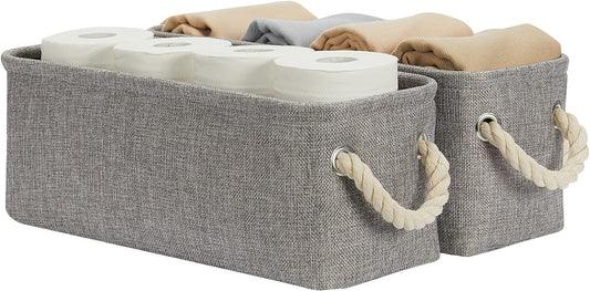 DULLEMELO Toilet Paper Storage Basket, Toilet Tank Basket with Rope Handles (Grey)
