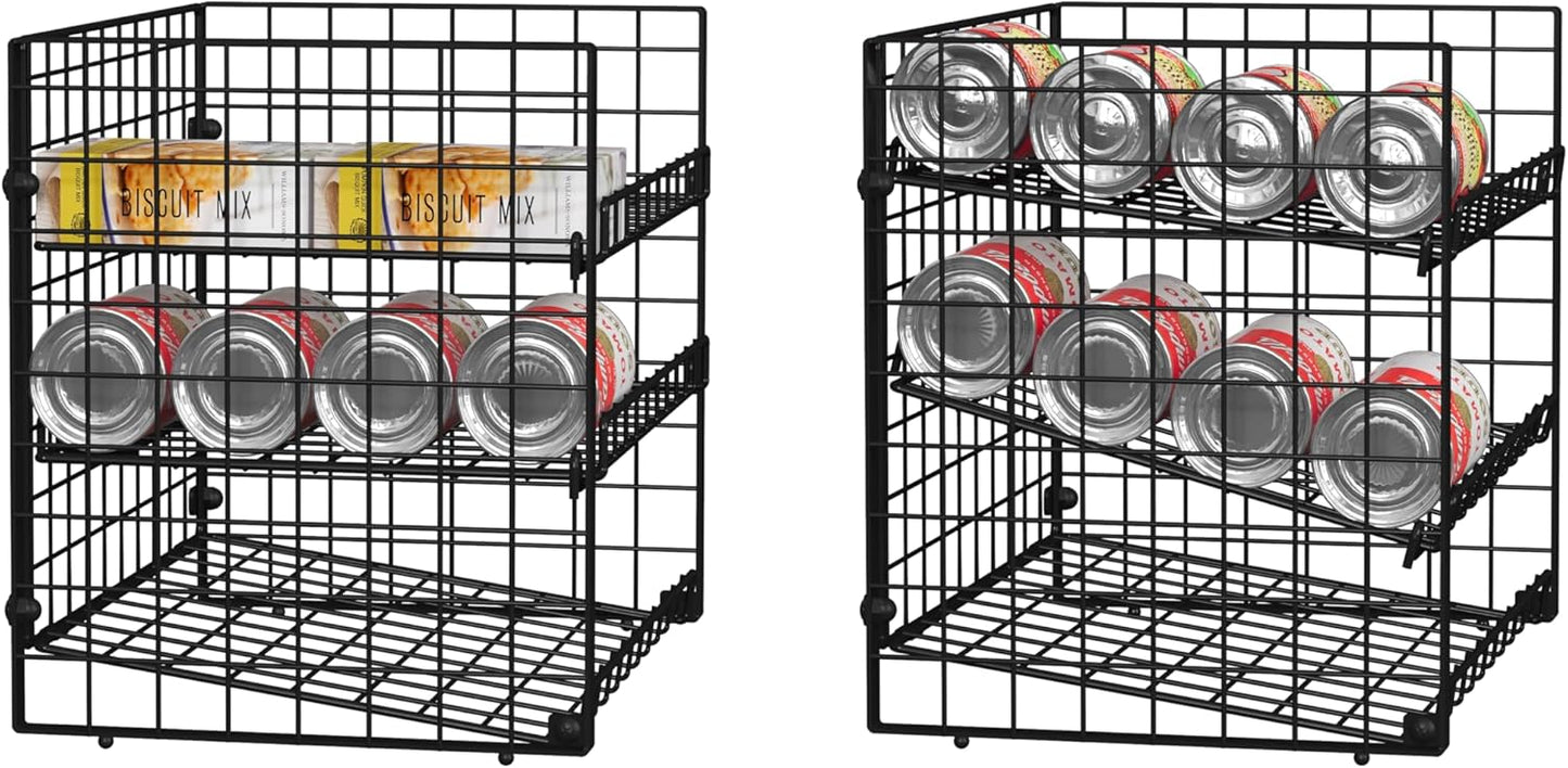 3 Tier Stackable Can Rack Organizer for Pantry, Adjustable Can Holder for Various Ounce of Canned Food Soup Goods Soda Drink, Rolling Tiered Can Dispenser for Kitchen Cupboard Cabinet, 2 Pack