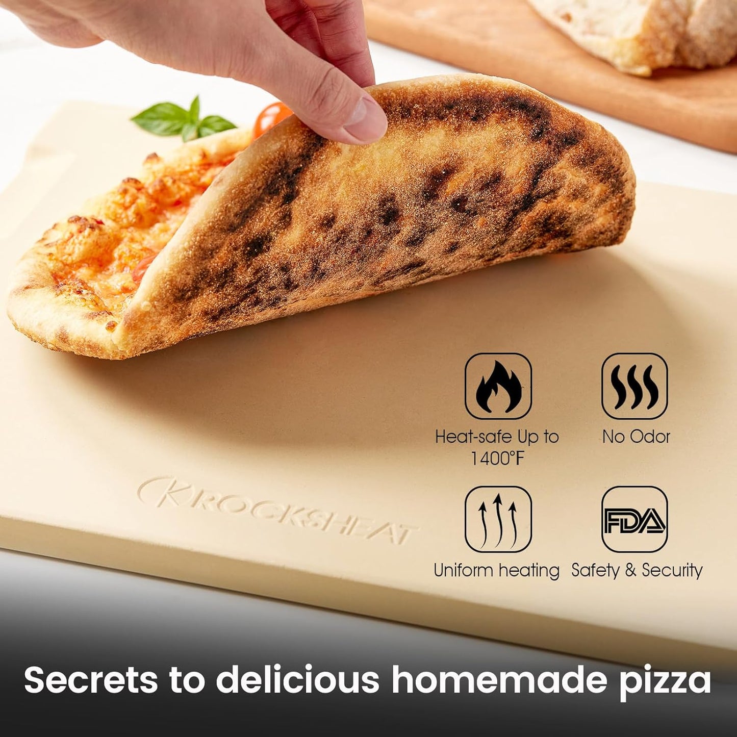 Pizza Stone, 12"x12" Square Pizza Stone for Oven Grill BBQ, Cordierite Baking Stone for Bread & Pie, Unique Built-in 4 Handles Cooking Stone