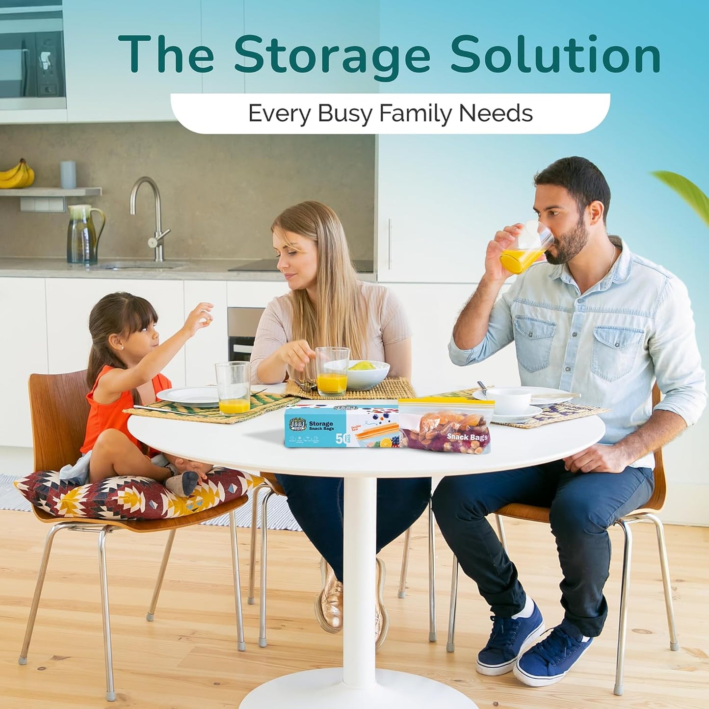 J&&J Fresh Storage Snack Bags, 50 Pack — Reusable Snack Bags, BPA-Free, Leakproof — Expandable Bottom, Microwave-Safe, Strong Zipper Lock Seal — Snack Bag for Freezer & Fridge — Durable & Washable