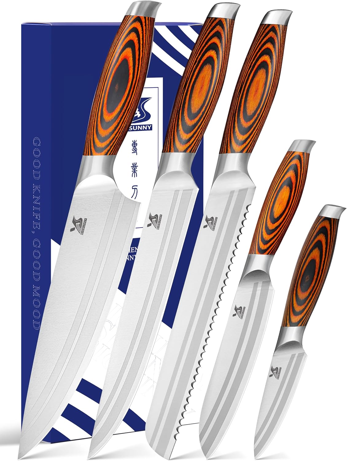 MSY BIGSUNNY 5pcs Knife Set Kitchen Utensils Knife, German Stainless Steel Professional Chef Kitchen Knife Set, Tang Series