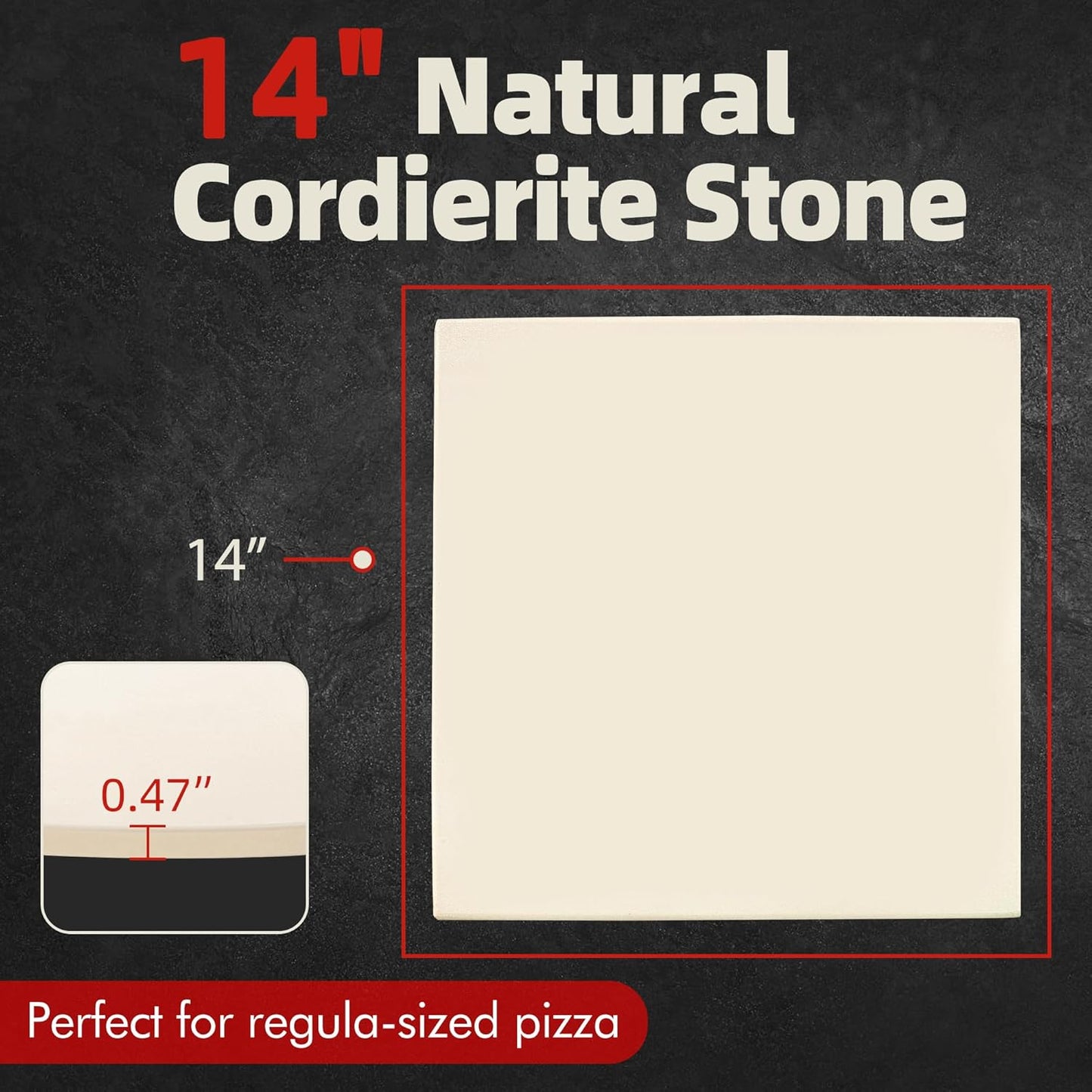14" Square Pizza Stone, Heavy Duty Cordierite Pizza Pan for Grilling & Pizza Oven, High Temperature Resistant Baking Stone for Pizza, Bread, Meat