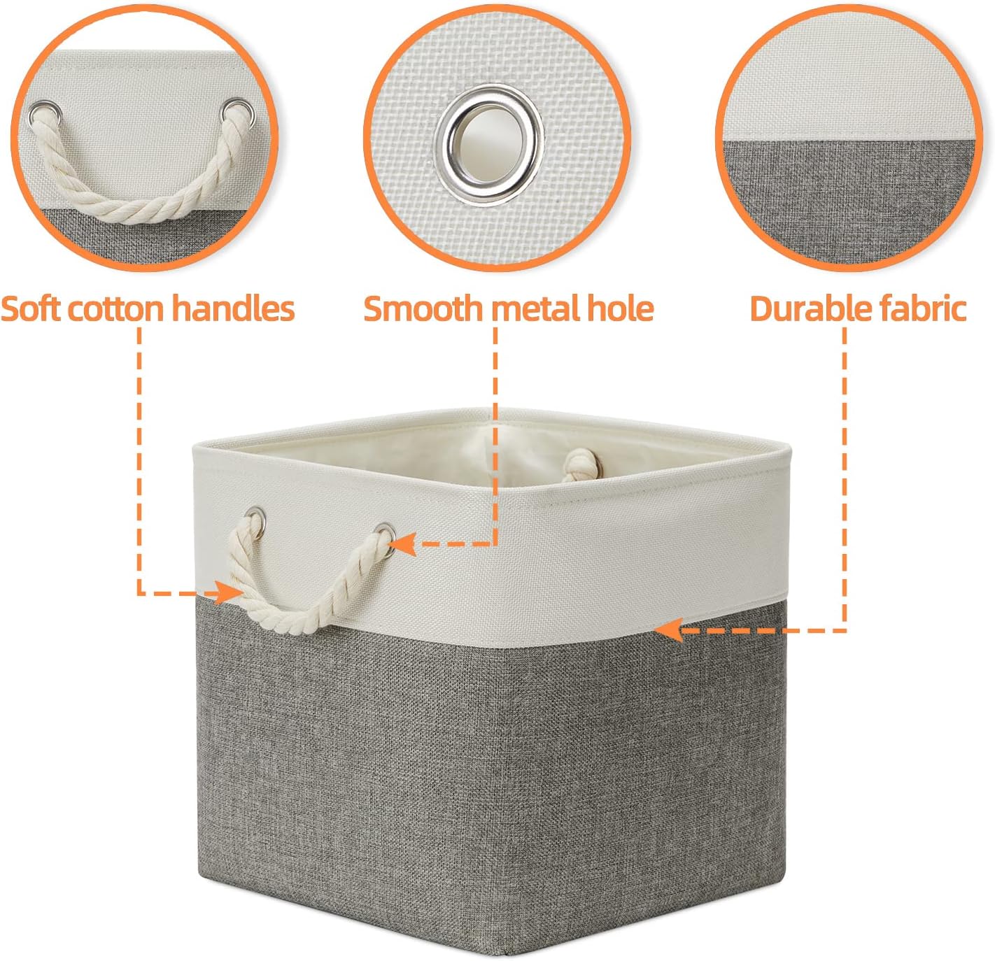 DULLEMELO Cube Storage Bins Set of 4 Fabric Storage Cubes Organizer Bin with Handles, Collapsible 12 Inch Cube Storage Baskets for Organizing, Closet, Shelf, Nursery (White&Grey)