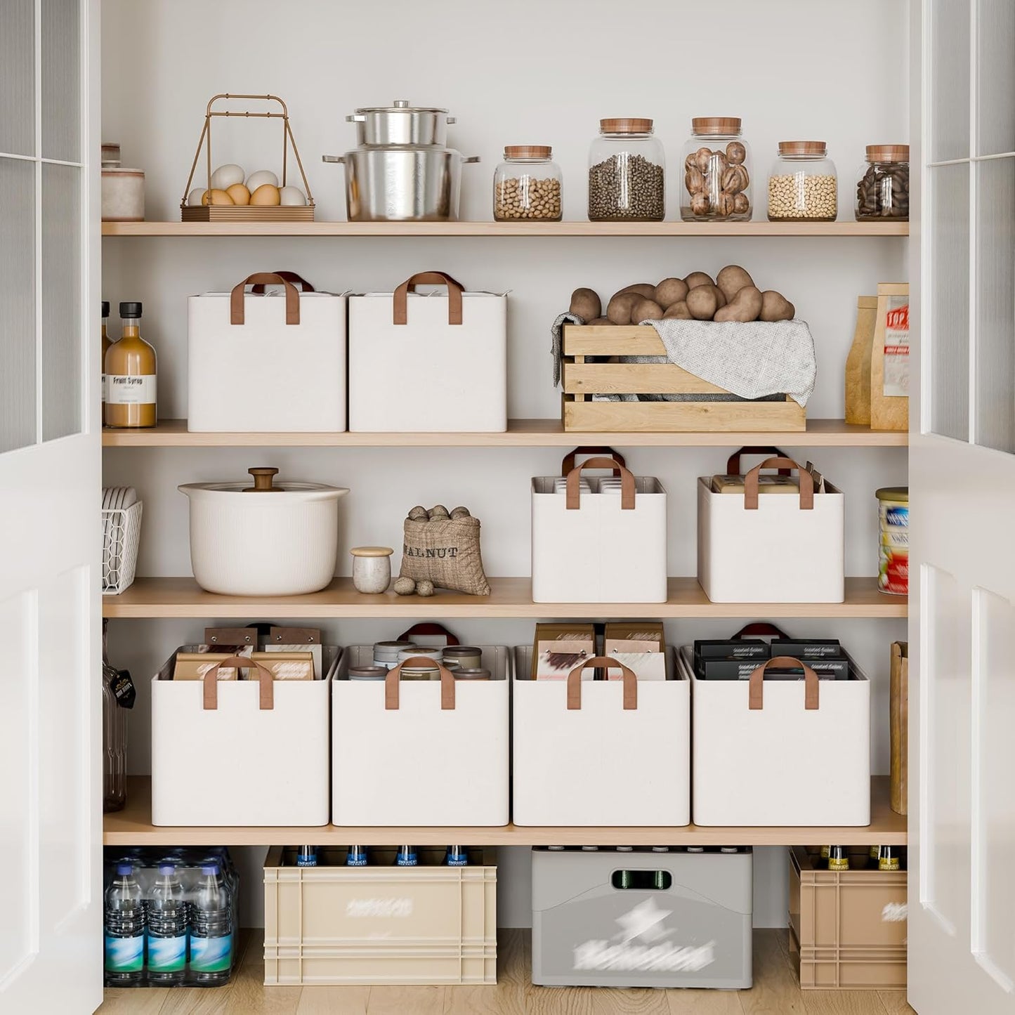 StorageWorks Storage Bins, Fabric Storage Bins for Shelves, Extra Large Storage Baskets with Metal Frame, Closet Baskets and Bins with Handles, Jumbo, Natural Color, 2-Pack