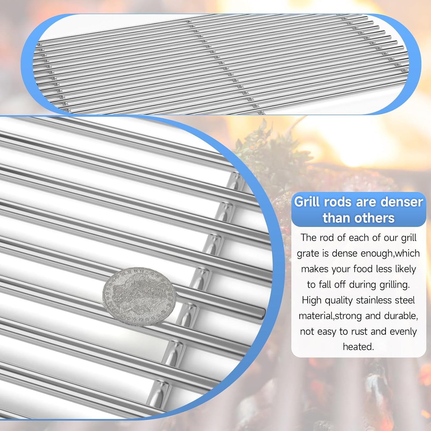 3Pack Stainless Steel Replacement Grill Parts for Weber Genesis 2 GS4 Grates 66089 66097 LX 400 SER GBS S-435, Weber Genesis II E-410, E-435, S-435, SE-410, Kitchen-aid 720-0856V 740-0781