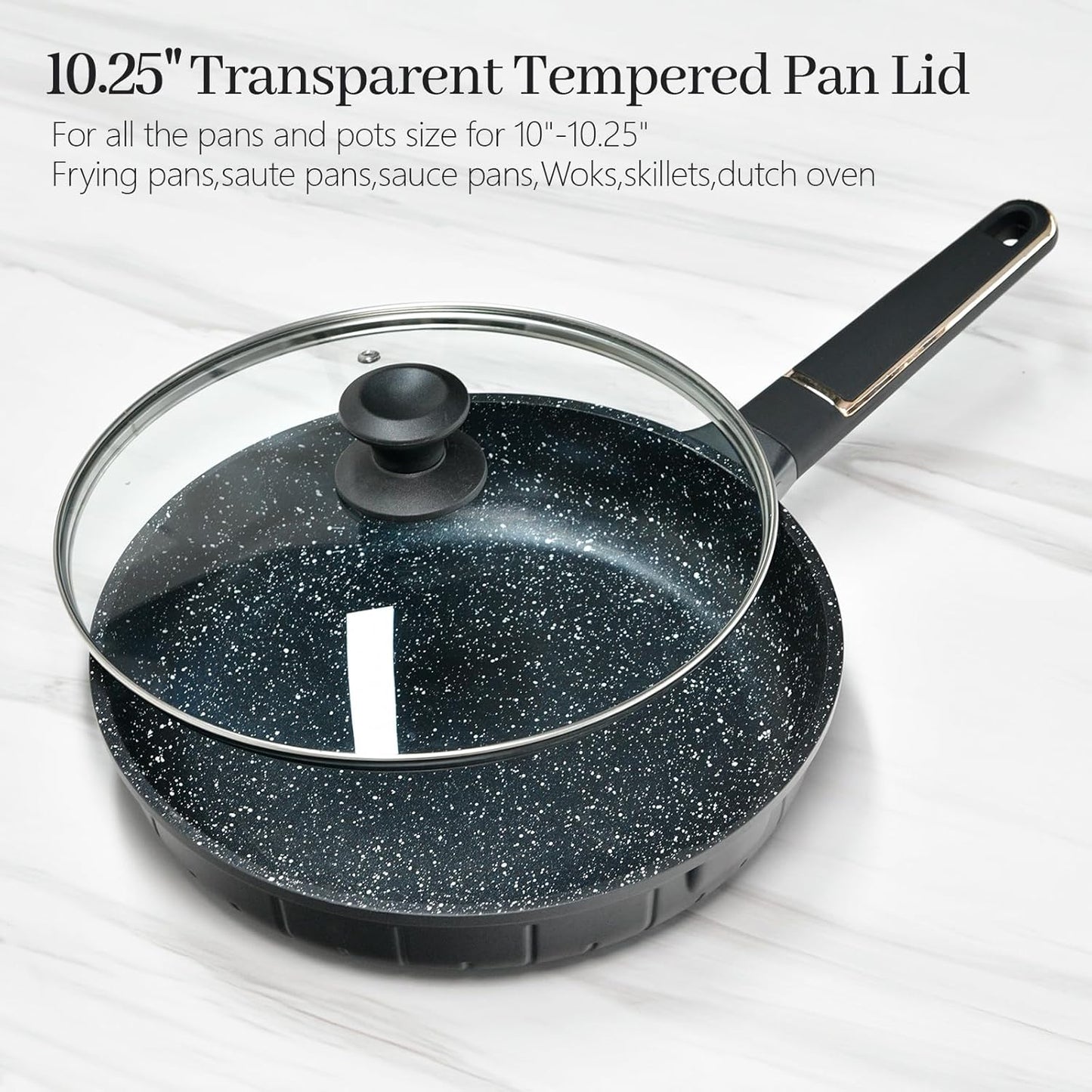 10.25 In Glass Lid for Frying Pan, Tempered Replacement Cover for All 10.25 inches Cookware for Skillets, Round Cast Iron, Cast Aluminium, Stainless Steel Pans &Pots