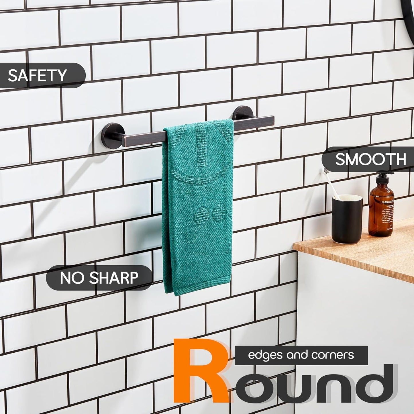 16 Inch Bathroom Towel Bar Bath Towel Rack Kitchen Towel Holder Towel Hanger Wall Mounted SUS304 Stainless Steel Oil Rubbed Bronze AN4001ORB-L16